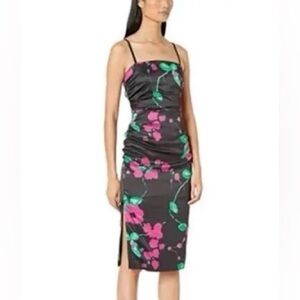 Milly Dayna Floral Sleeveless Satin Cocktail Dress Sheath Womens 8